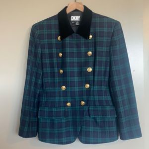 DKNY Plaid double breasted blazer jacket